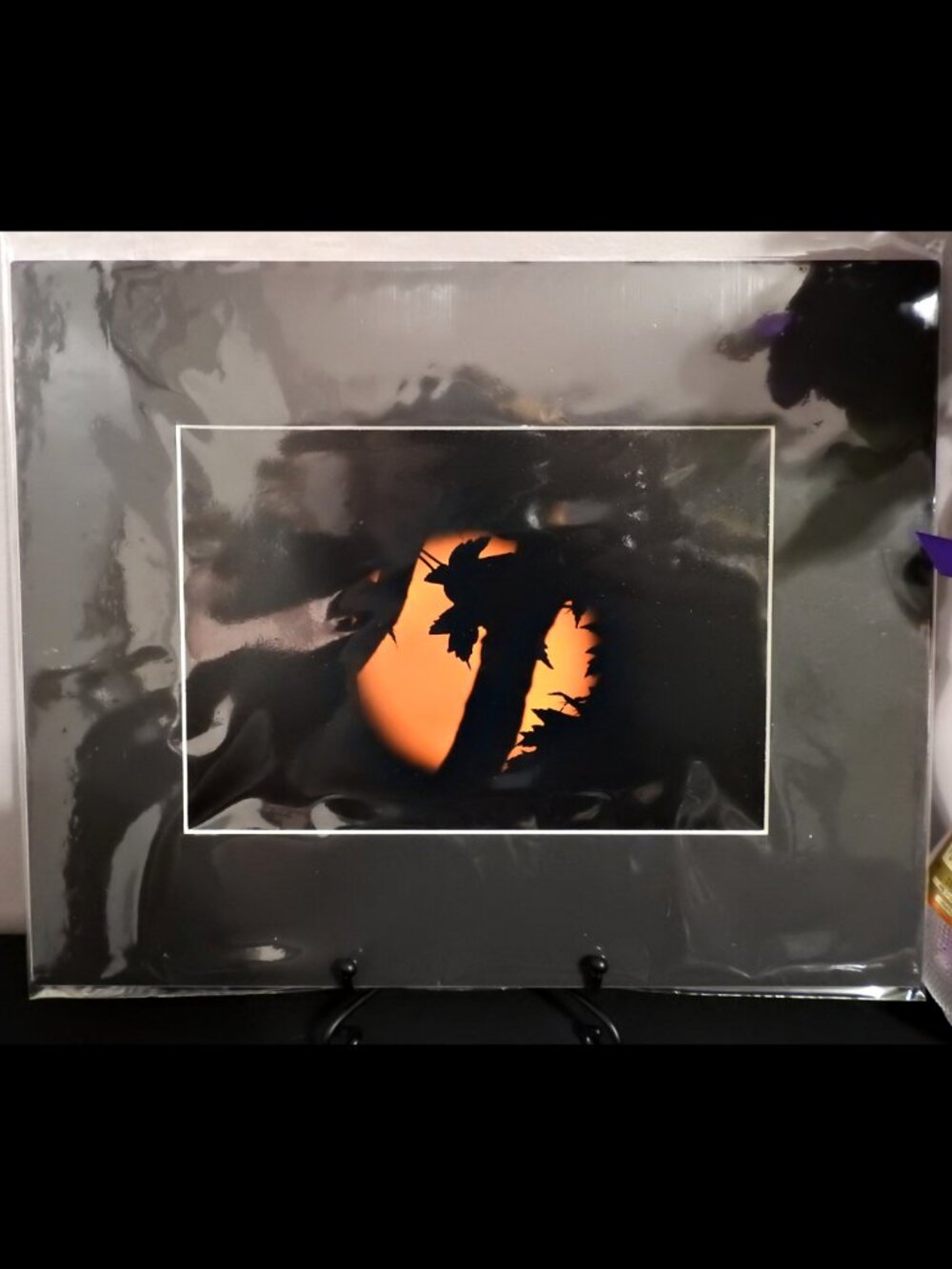 2/$13 Red Full Moon Tree Silhouette Matted Photography, 8x10